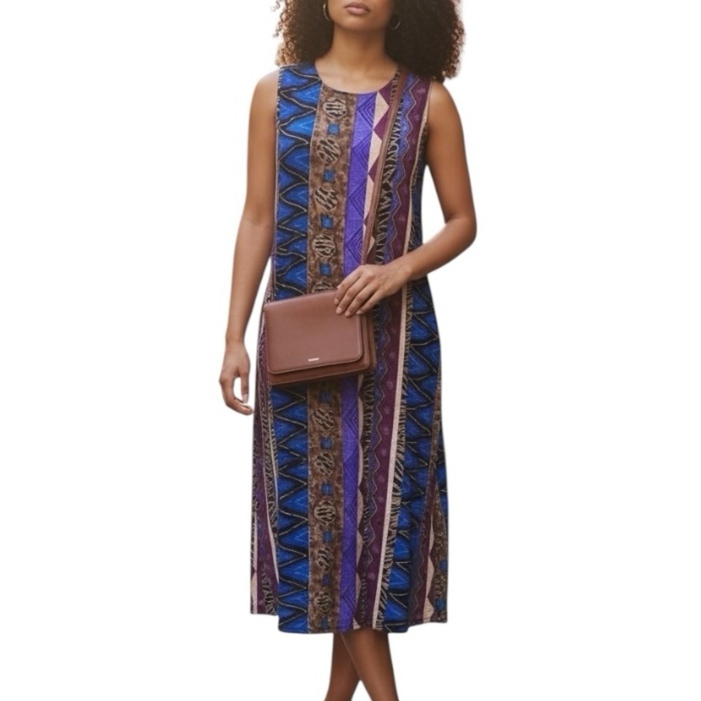Vintage L.A.N.Y Sleeveless Maxi Dress Aztec African Lightweight 90s